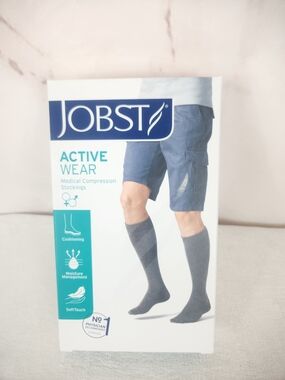 NIB JOBST Active Wear Men's Cool Black 30-40 mmHg Compression Knee-High Socks